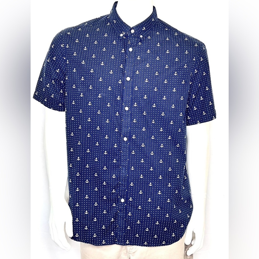 Denim & Flower Ricky Singh Men’s Anchor Print Button Up Casual Shirt Button Up